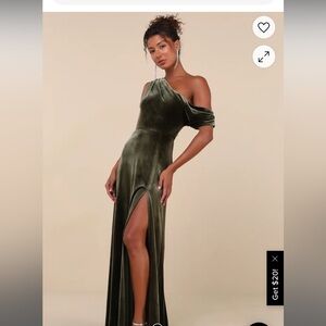 Lulus Coveted Confidence Olive Green Velvet Asymmetrical Maxi Dress